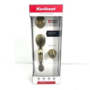 Kwikset Dakota Tylo Antique Brass Front Entry Handleset SmartKey 687DAXT Door